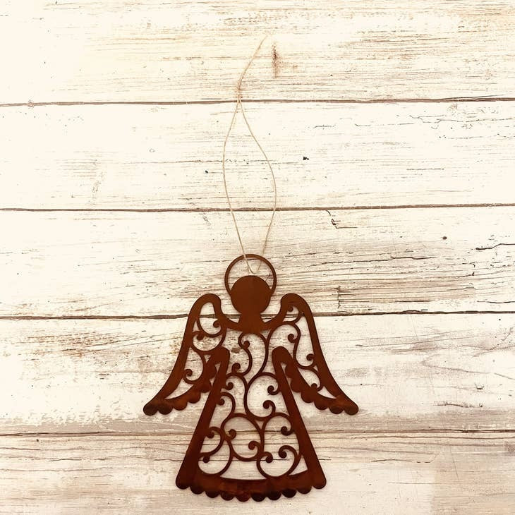 Angel Ornament with Wings Down | Rustic Metal Christmas Decoration | Iron Owl