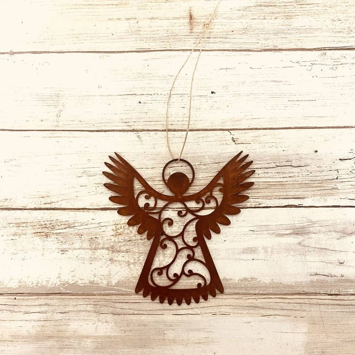 Angel with Wings Up Rustic Metal Christmas Ornament | Metal Wall Ornaments | Iron Owl
