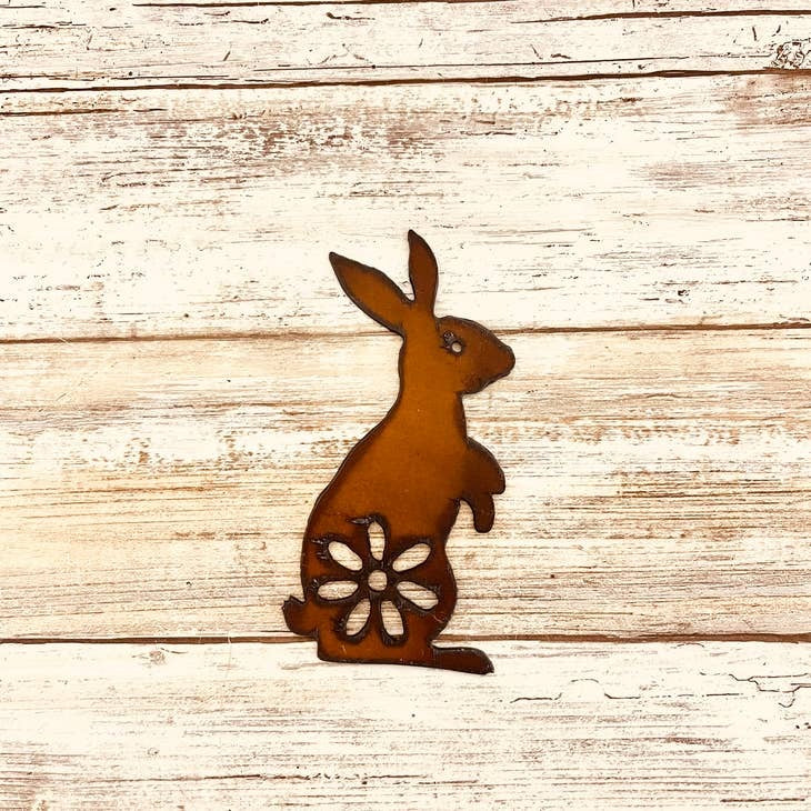 Cute bunny rabbit rusty metal Easter magnet