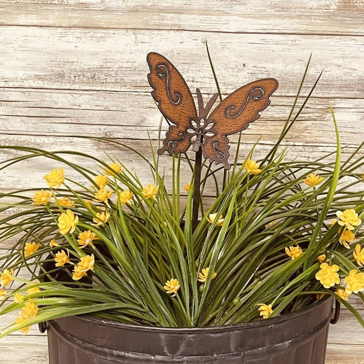 Butterfly Garden Friend Metal Plant Stake | Rustic Garden Stake Decor | Iron Owl Home Garden Art