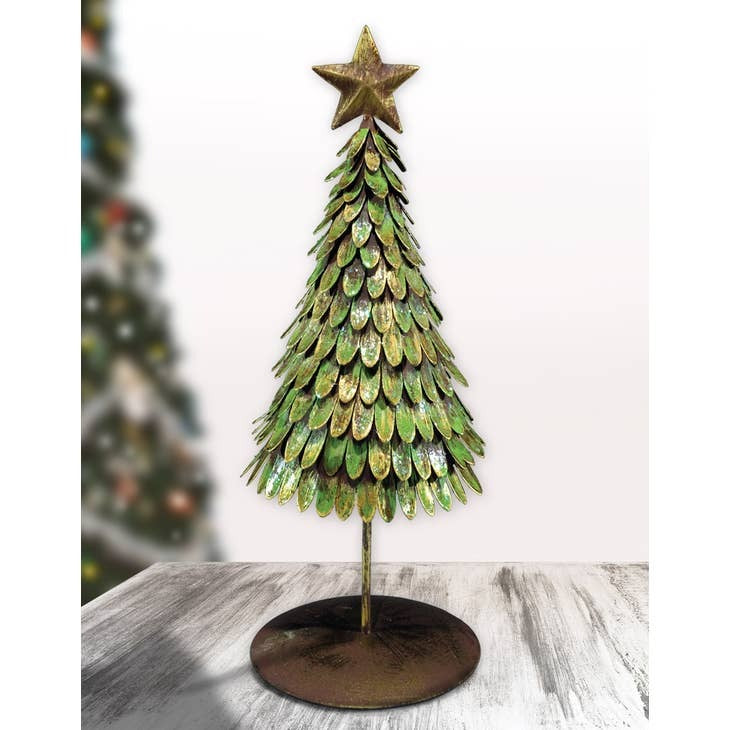 14-inch rustic metal Christmas tree decor – festive tabletop holiday display