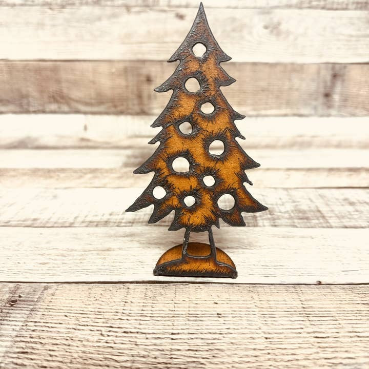 Rusty metal Tree 3 figurine for Christmas table or shelf display