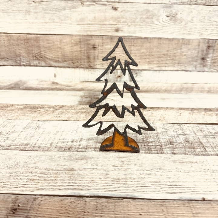 Rustic Tree 4 metal figurine for holiday tabletop or mantel display