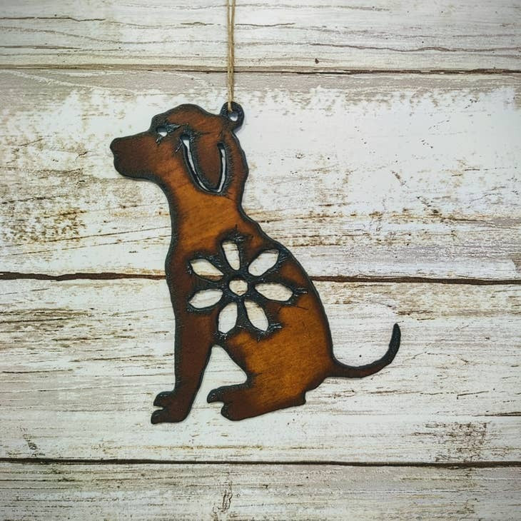 Dog ornament made of rustic metal – garden friend pet decor