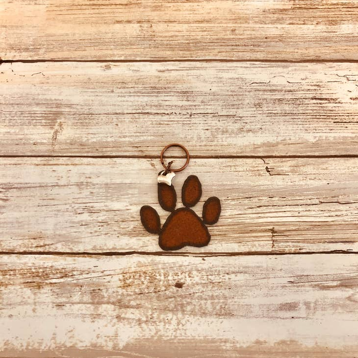 Paw Rusty Metal Keychain