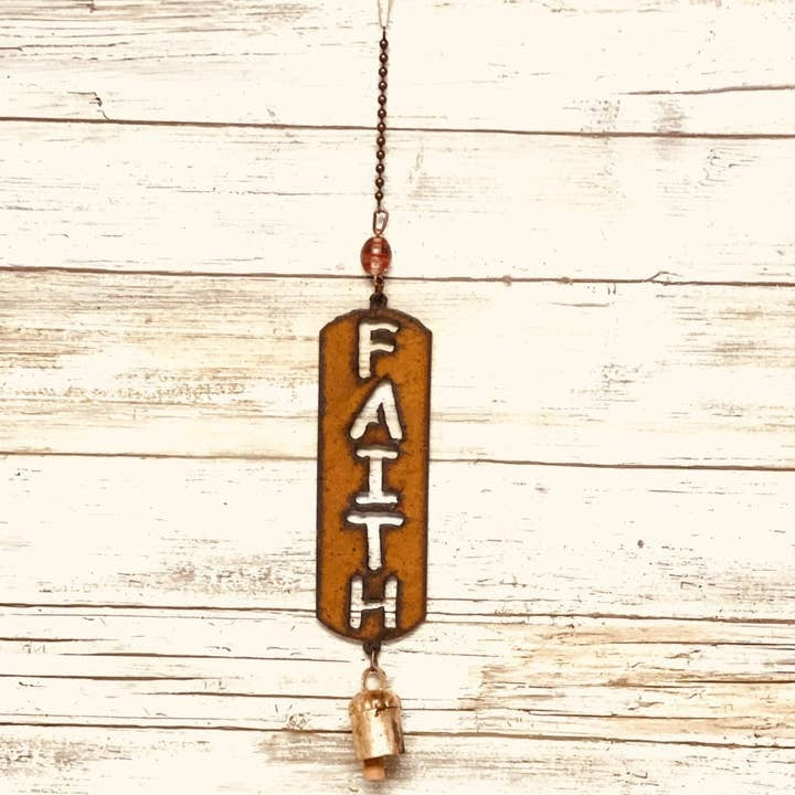 Faith bell garden chime made of rustic metal, inspirational outdoor Decor