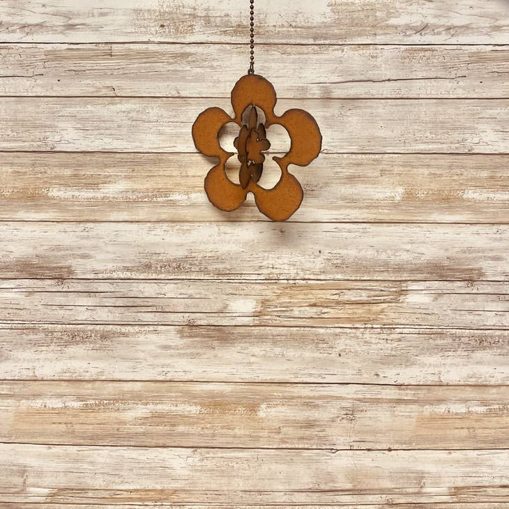 3D rustic metal flower mobile for garden decor, handmade hanging yard art