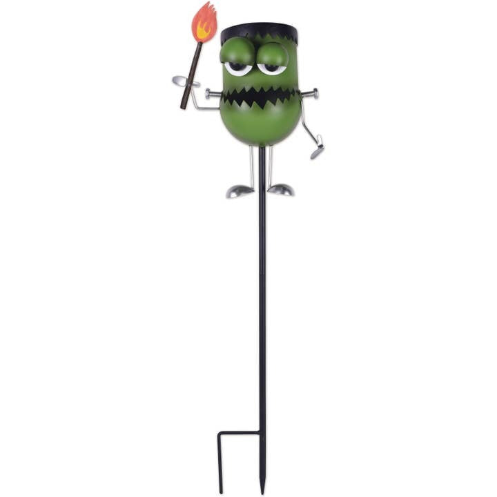 Rustic metal Frank N Torch monster garden stake decor