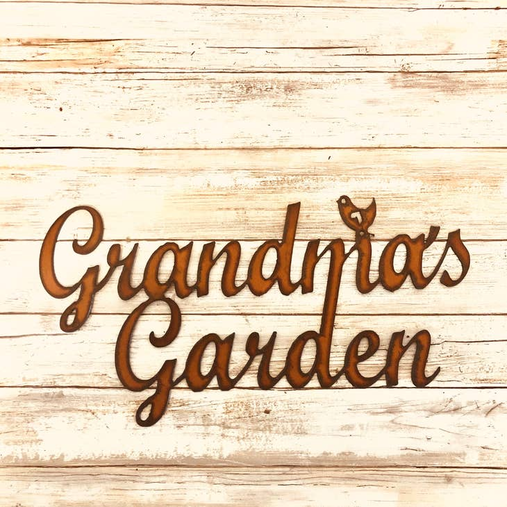 Rustic metal Grandma’s Garden sign for outdoor or flower bed decor