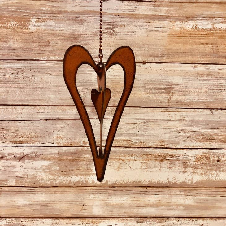 Heart 3D Rusty Metal Yard Art Mobile