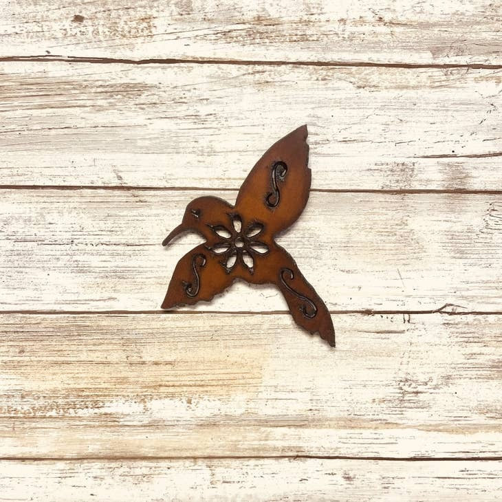 Rustic metal hummingbird magnet for fridge or metal surfaces