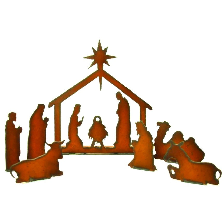 Nativity Scene Small 7 Piece Set Rusty Metal