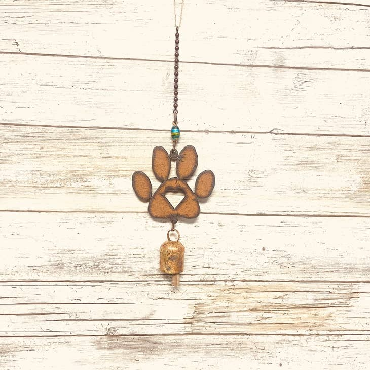 Paw with Heart Single Rusty Metal Bell Chime