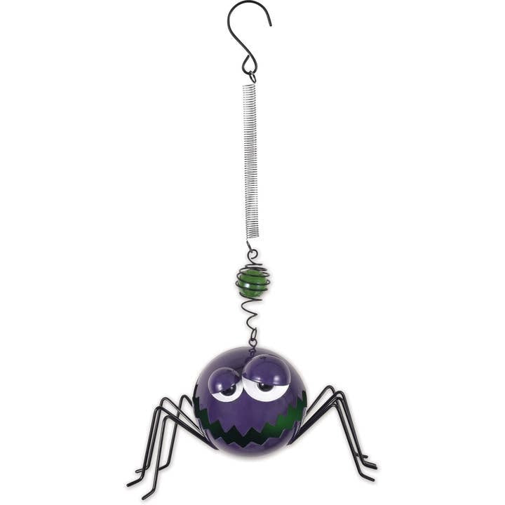 Rustic metal bouncy spider figure named Violet, Halloween decor