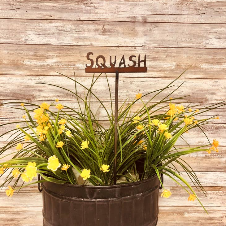 Rustic metal squash marker for vegetable gardens or plant beds