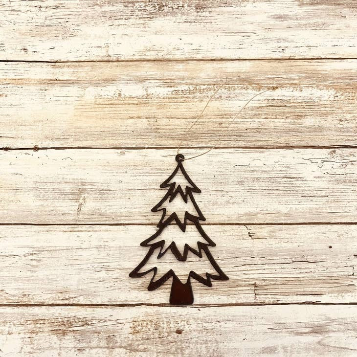 Rustic metal Christmas tree ornament – handmade lodge-themed holiday decor