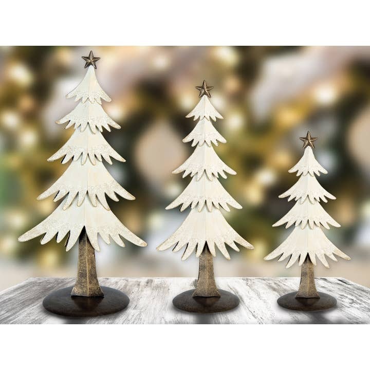 Hand-painted white metal Christmas tree set for holiday table decor