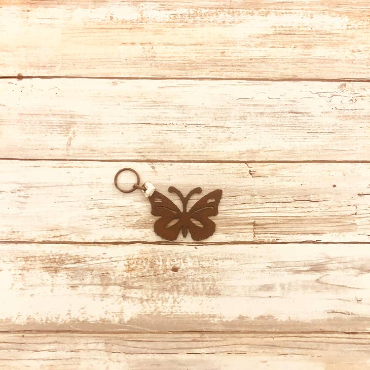 Butterfly Key Chain Rusty Metal with Silver Heart