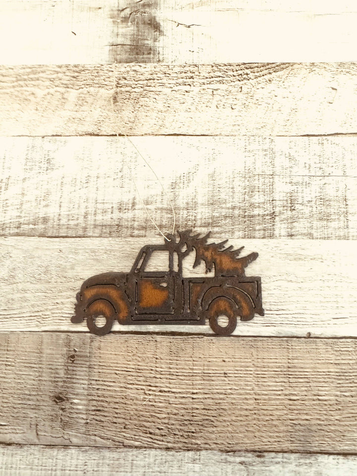 Vintage Truck with Pine Tree Rustic Metal Ornament