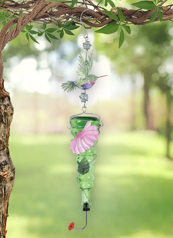 Hummingbird Feeder Painted Gardens Green Glass Hummingbird Feeder