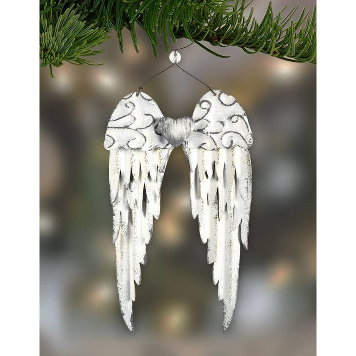 Angel Wings Hand Painted Ornament with Heart