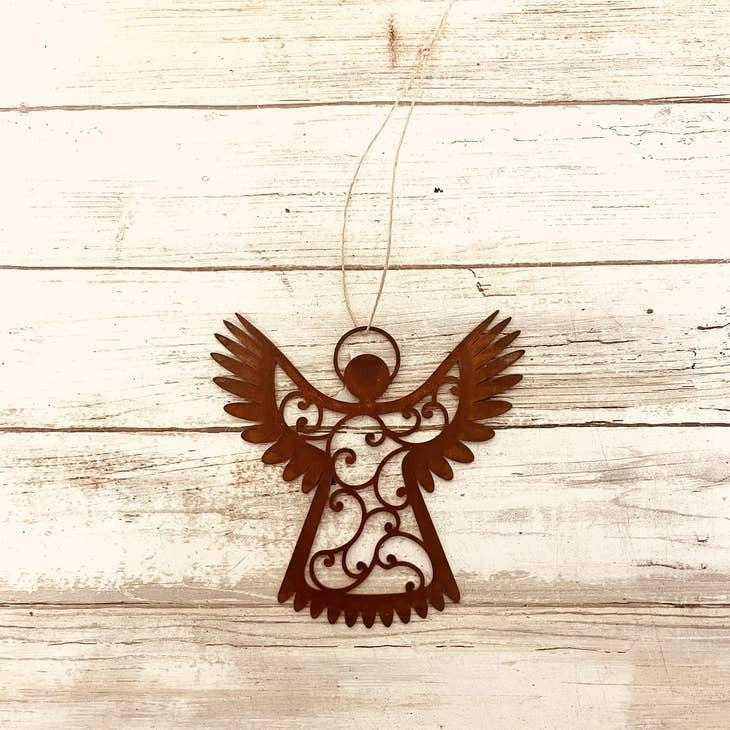 Angel with Wings Up Rusty Metal Ornament