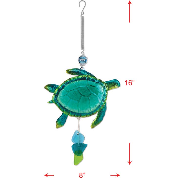 Sea Turtle Metal and Glass Garden Mobile