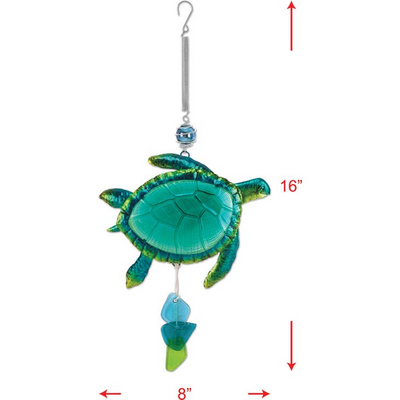Sea Turtle Metal and Glass Garden Mobile