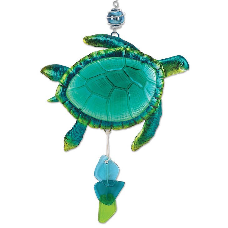 Sea Turtle Metal and Glass Garden Mobile
