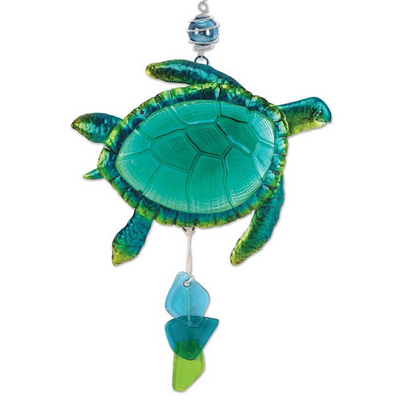 Sea Turtle Metal and Glass Garden Mobile
