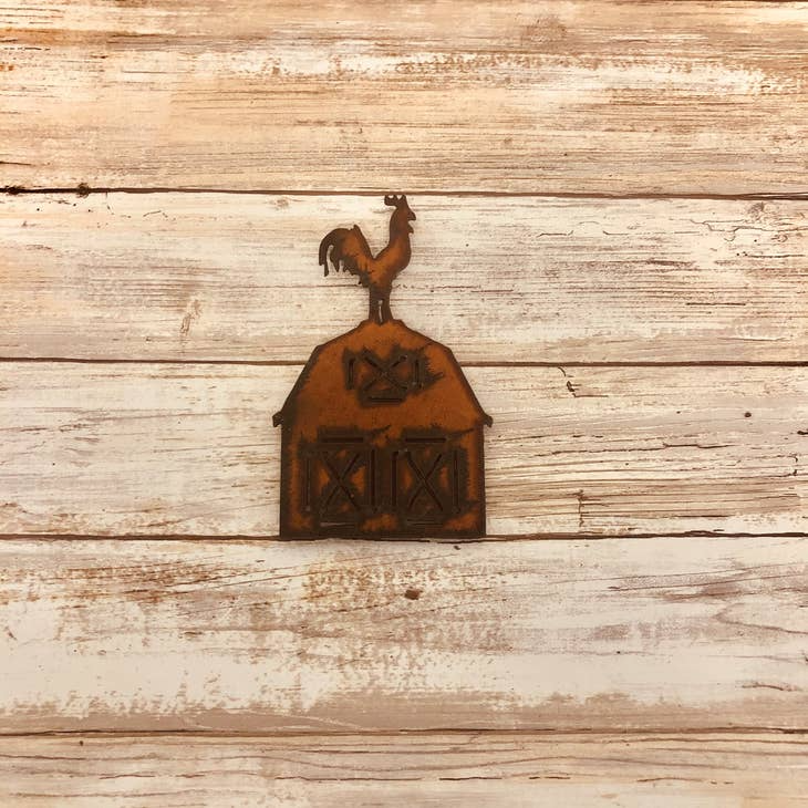 Barn with Rooster Rusty Rustic Iron Magnet