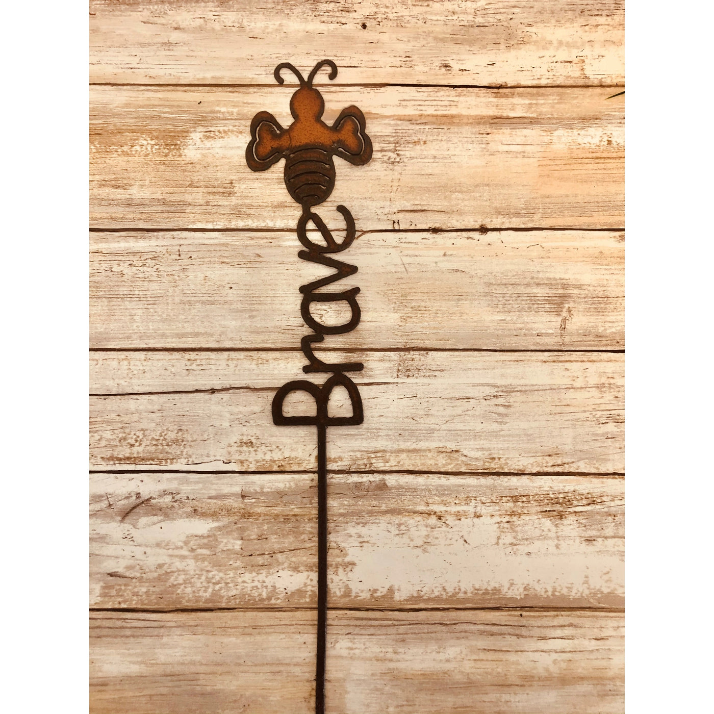 Bee Brave Rusty Metal Plant Stake with Bumble Bee