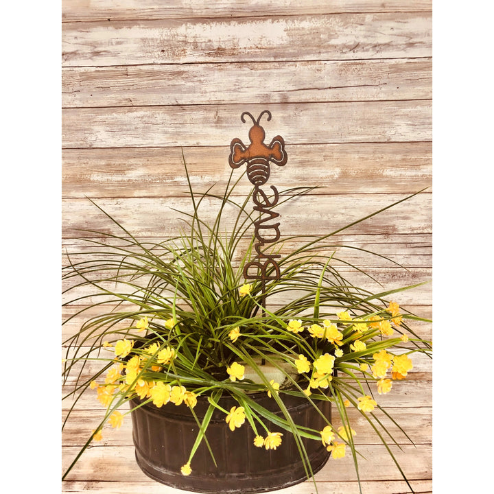Bee Brave Vertical Metal Plant Stake with Bumble Bee – Garden Decor by Iron Owl