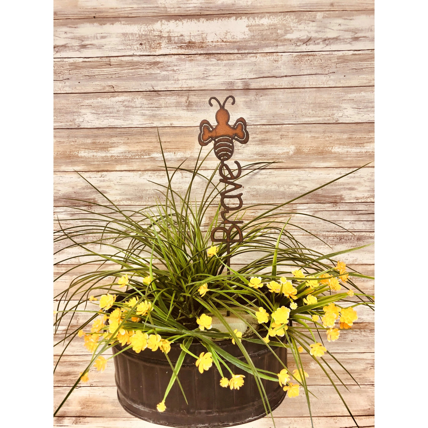 Bee Brave Rusty Metal Plant Stake with Bumble Bee