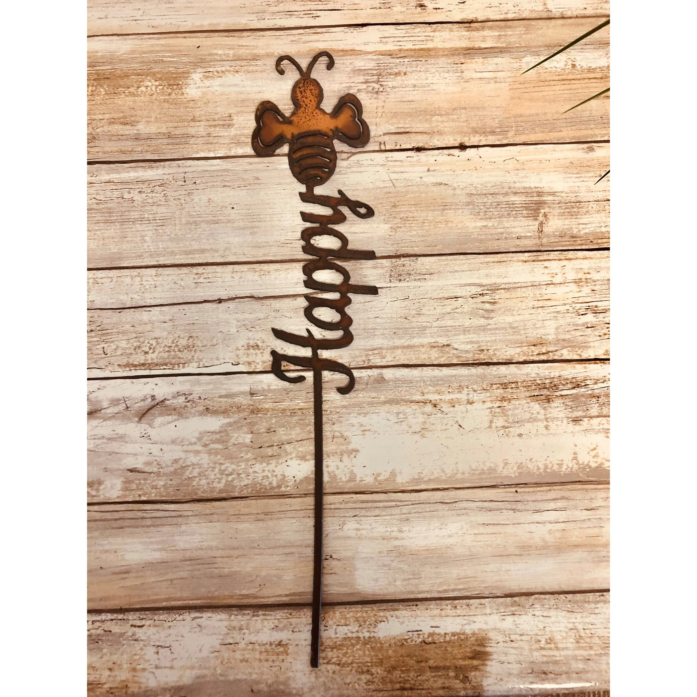 Bee Happy Rusty Metal Bumble Bee Garden Plant Stake