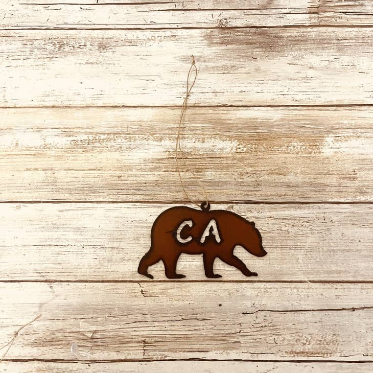 Bear with CA (California) Cutout Rusty Metal Ornament