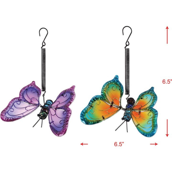 Butterfly Glass and Metal Garden Bouncy 1 piece Orange and Blue