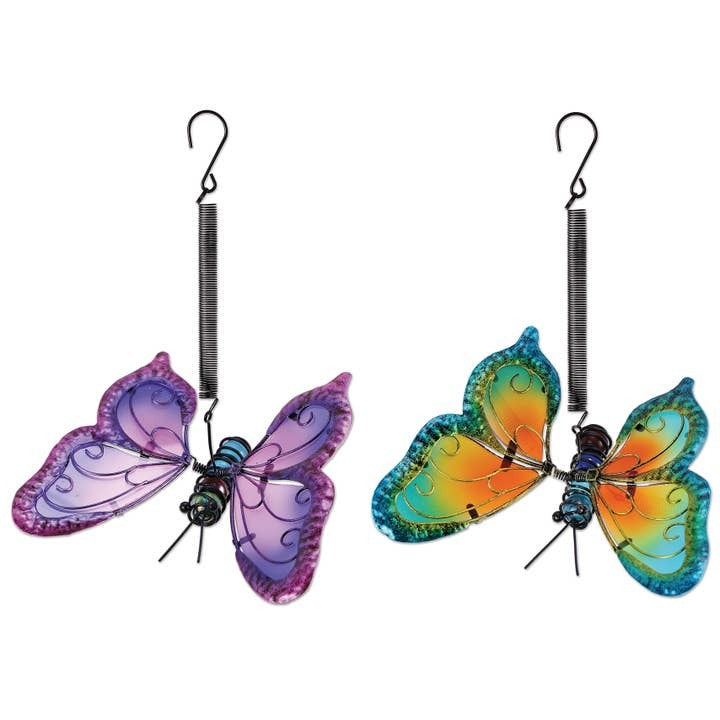 Butterfly Glass and Metal Garden Bouncy 1 piece Orange and Blue