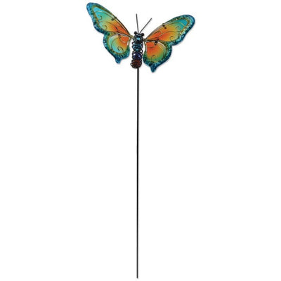 Butterfly Plant Stake Orange, Blue and Green Glass