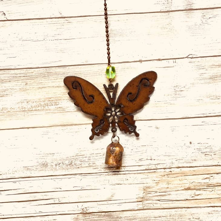 Butterfly Rusty Metal Single Bell Chime Mobile