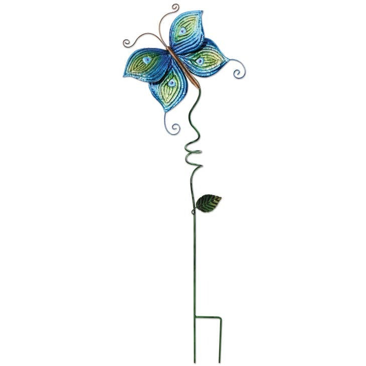 Butterfly Metal Yard Stake Aqua and Green