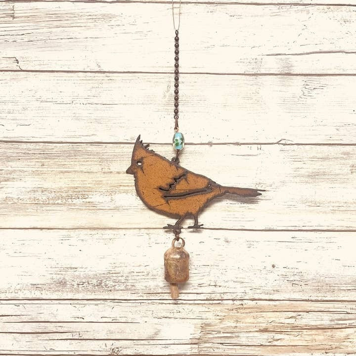 Cardinal Bird Rusty Metal Mobile Chime