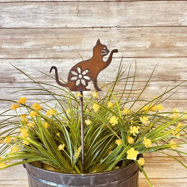 Cat Kitty Rusty Metal Rustic Plant Stake