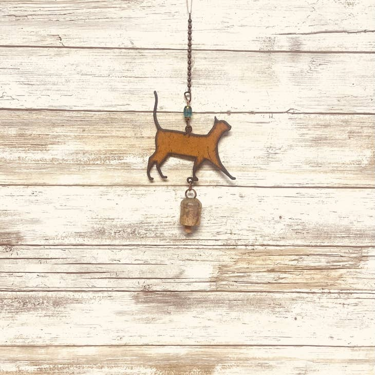 Cat Rusty Metal Single Bell Garden Chime Mobile