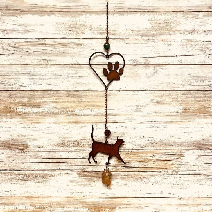 Cat and Paw Double Rusty Metal Bell Chime