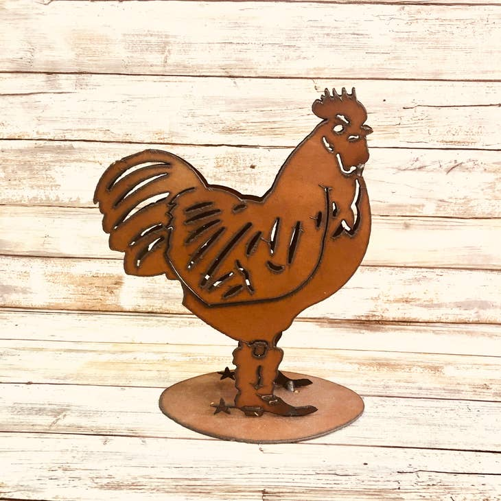 Chicken with Cowboy Boots Rusty Metal Sculpture