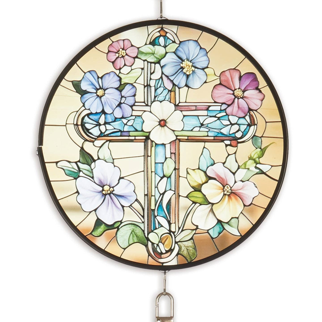 Cross Stain Glass Wind Chime 40"
