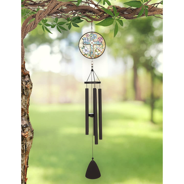 Cross Stain Glass Wind Chime 40"