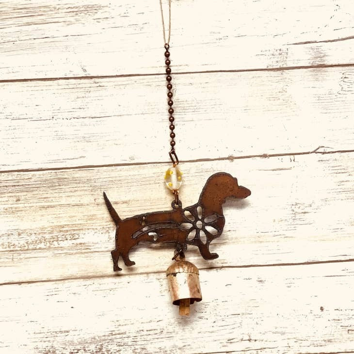 Dachshund Wiener Dog Rusty Metal Mobile with Bell