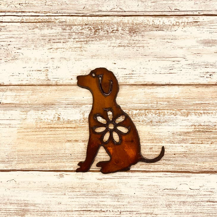 Dog Garden Friend  Rusty Rustic Metal Pet Magnet